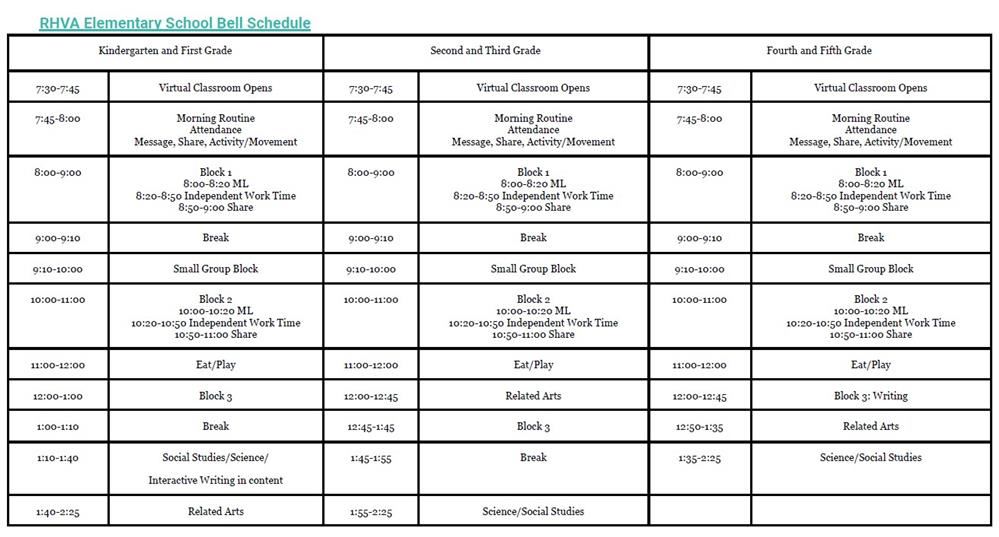 virtual academy elementary bell schedule